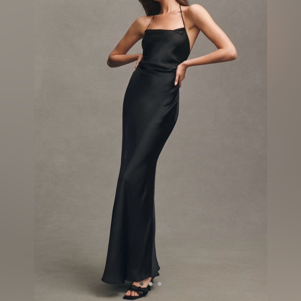 BHLDN Black Cowl-Neck Satin Dress